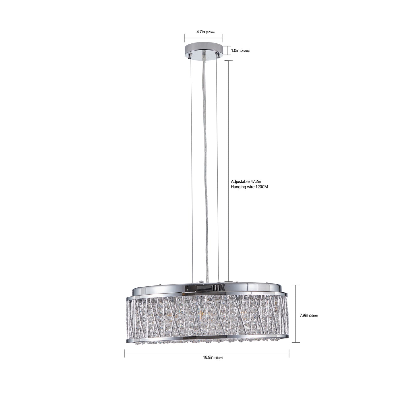 Modern Crystal Pendant 18.9-inch Aluminum+Iron Circular Ceiling Light Embedded Ceiling Fixture eprolo