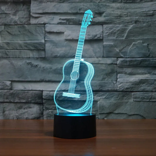 3D LED Guitar Night Light - 7 Colour Changing Optical Illusion Lamp - Shello's Creative Boutique