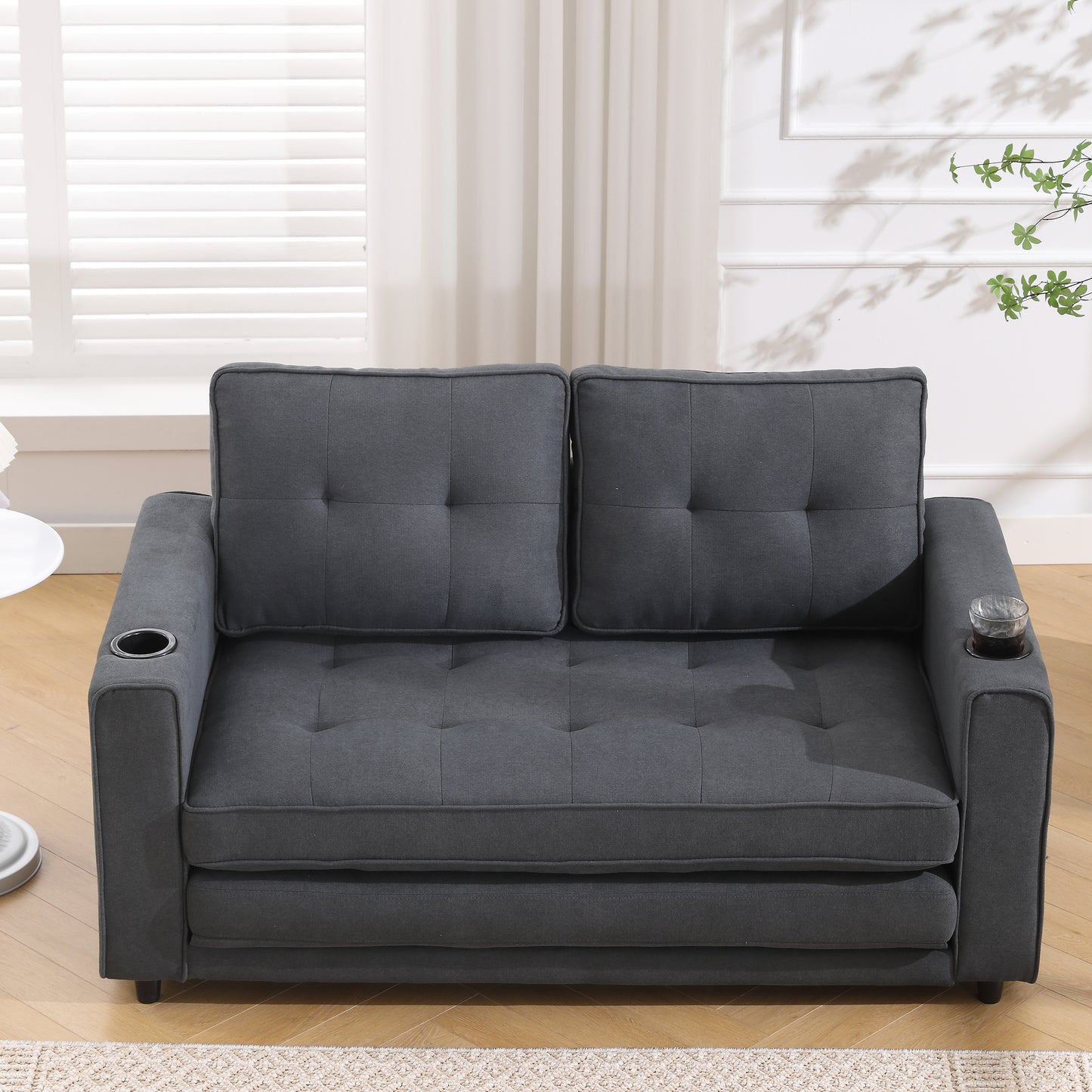 Three in one soft cushion cushion cushion sofa, folding mattress sofa bed, with side pockets and cup holder, dark gray eprolo