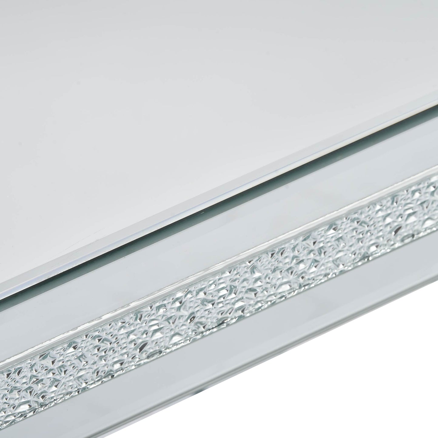The ON-TRANS stylish modern glass mirrored coffee table features a crystal design and adjustable height legs in silver eprolo