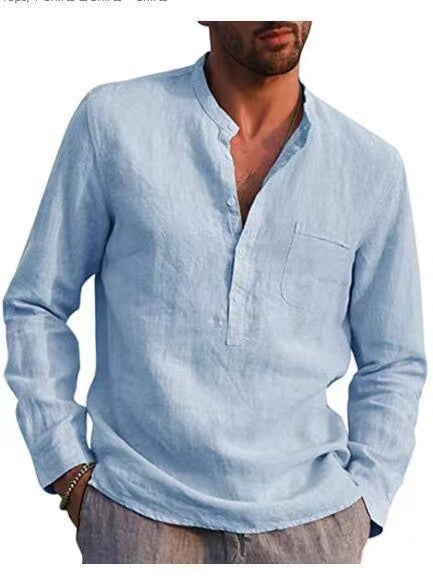 Men Four Seasons Leisure Long Sleeve Woven Flax Shirt Shello Creative Boutique