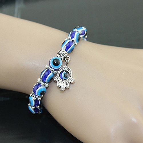 Handmade Hamsa Fatima Bangle Evil Eye Beads Elastic Couple Bracelet Femme Jewelry eprolo