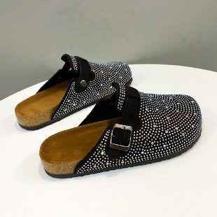 Flat-soled Rhinestone Cork Birkenstock Thick-soled Shoes