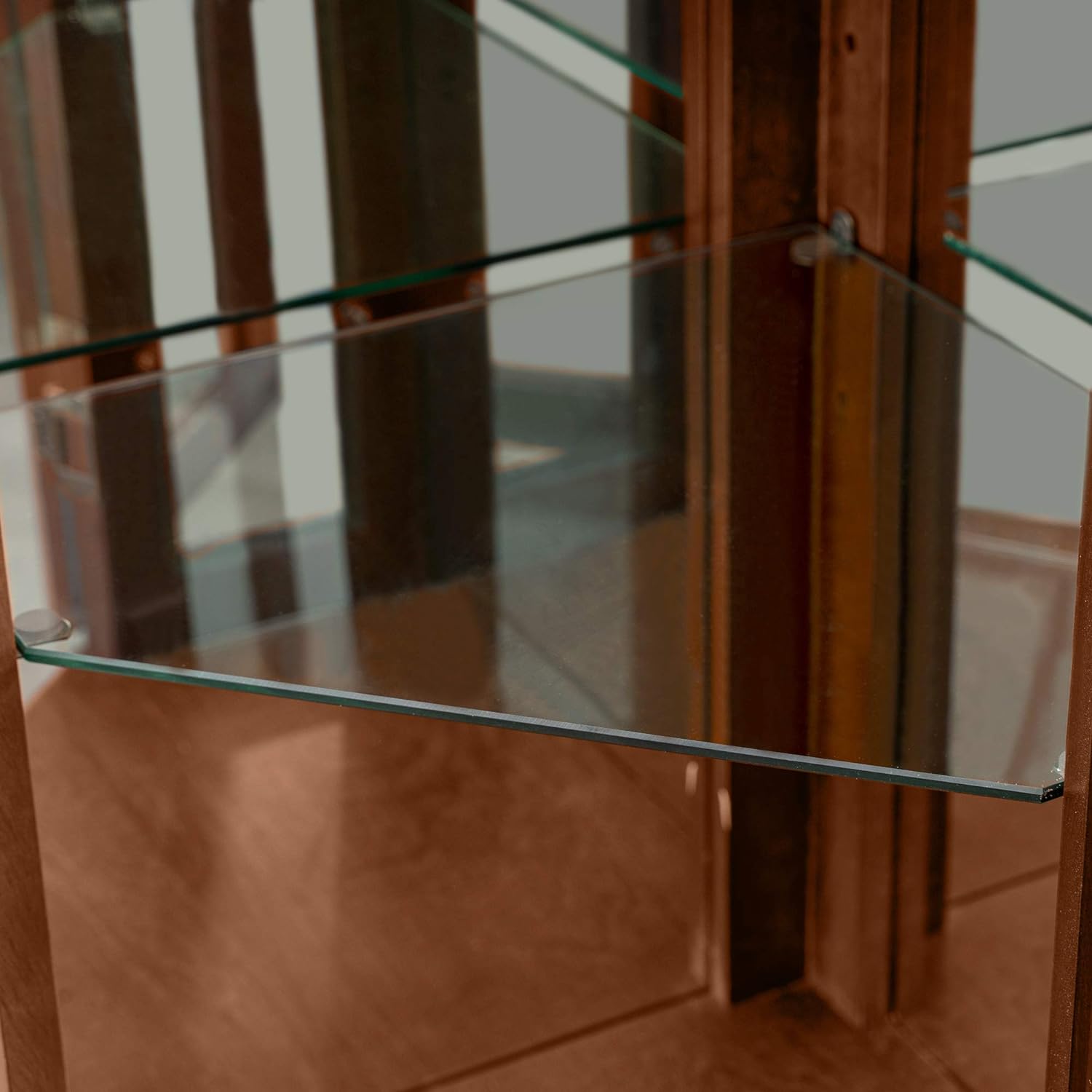 Corner Curio cabinet, adjustable tempered glass frame, rearview mirror, display cabinet, walnut wood (excluding E26 bulbs) eprolo