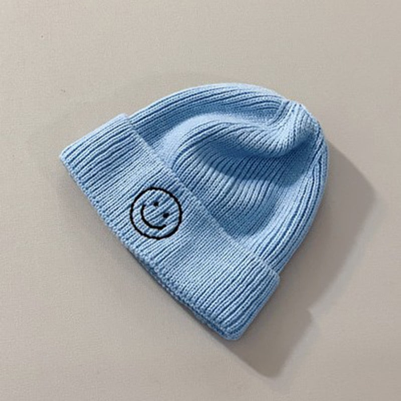 Baby Hat Solid Color Boy Girl Cartoon Smile Embroidery Winter Kids Knitted Hats Children Warm Beanies Child Caps For Babies eprolo