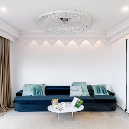 Modern acrylic ceiling fan light with remote control, dimmable LED pendant light, 6-speed adjustable, silent motor eprolo