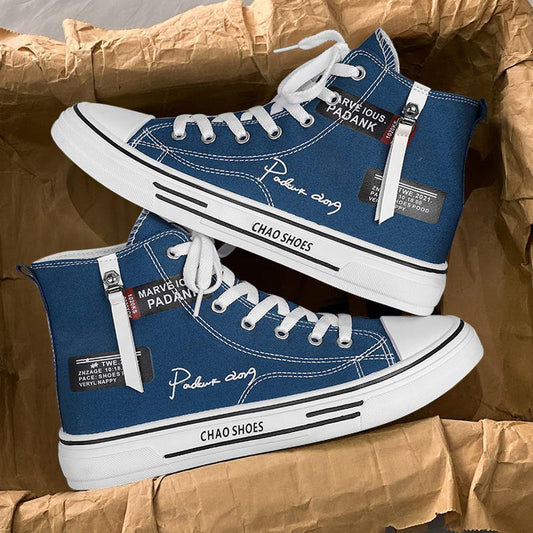 High top board shoes canvas shoes casual shoes Korean version student shoes men's shoes trendy shoes - Shello's Creative Boutique