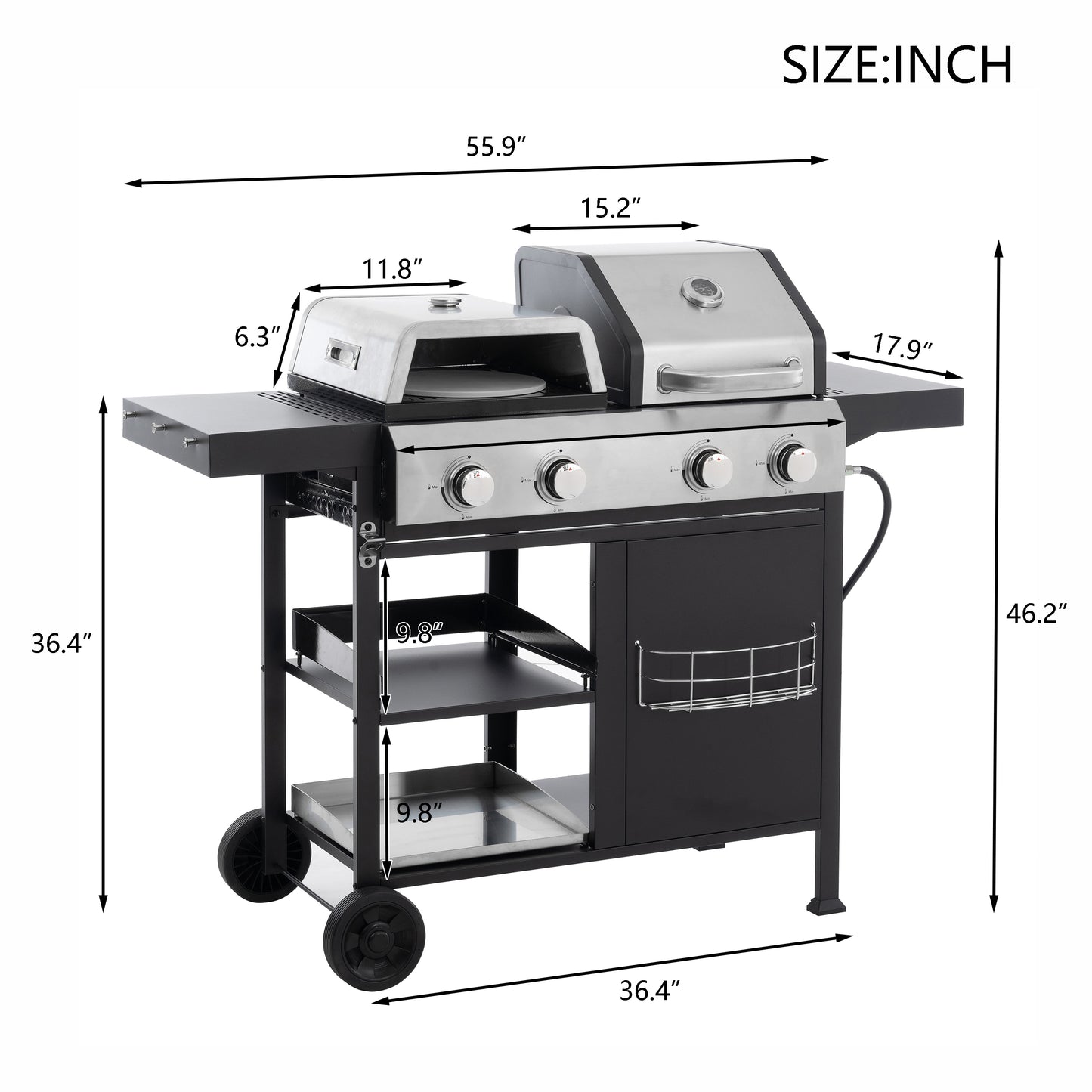 2+2 multifunctional gas barbecue grill and covered grill combination for outdoor cooking - barbecue, barbecue, pizza. eprolo