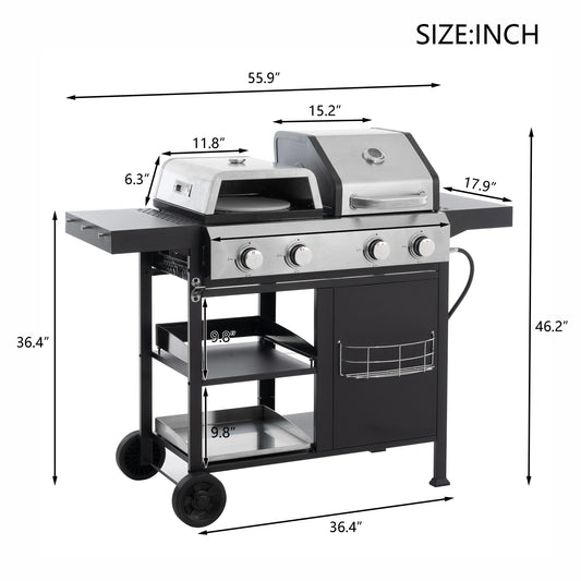2+2 multifunctional gas barbecue grill and covered grill combination for outdoor cooking - barbecue, barbecue, pizza. - Shello's Creative Boutique