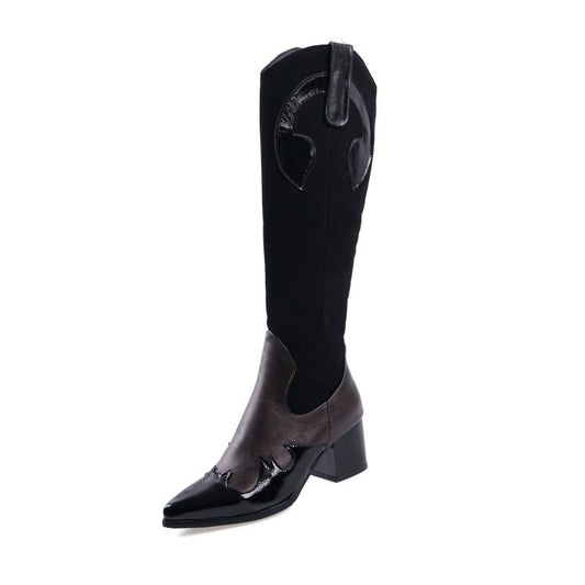 Women's Snake Pattern Splicing Knight Boots 32-48 Large Pointed Tall Boots