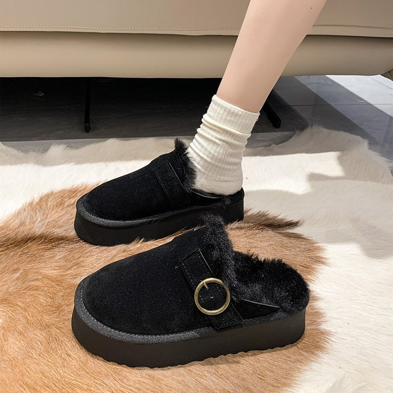Women Thicken Plush Fur Slippers Winter Slip on Chunky Platform Loafers Mules Woman Thick Bottom Cotton Slippers Flip Flops eprolo