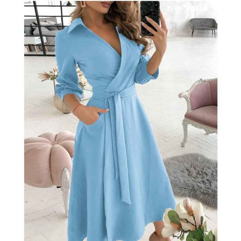 Eprolo Fashionable Short-Sleeved V-Neck Printed Dress for Women