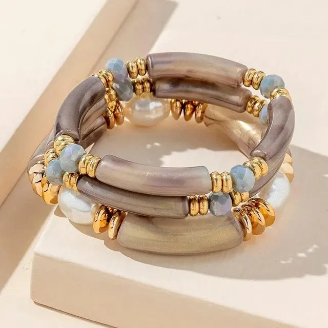 New Chinese style natural freshwater pearl acrylic bracelet set of three pieces eprolo