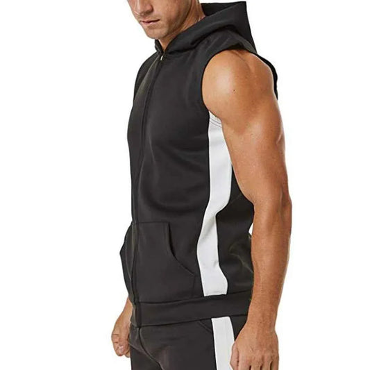 Men's Sports Vest - Zipper Splicing Hooded Vest for Fitness Enthusiasts - Shello's Creative Boutique