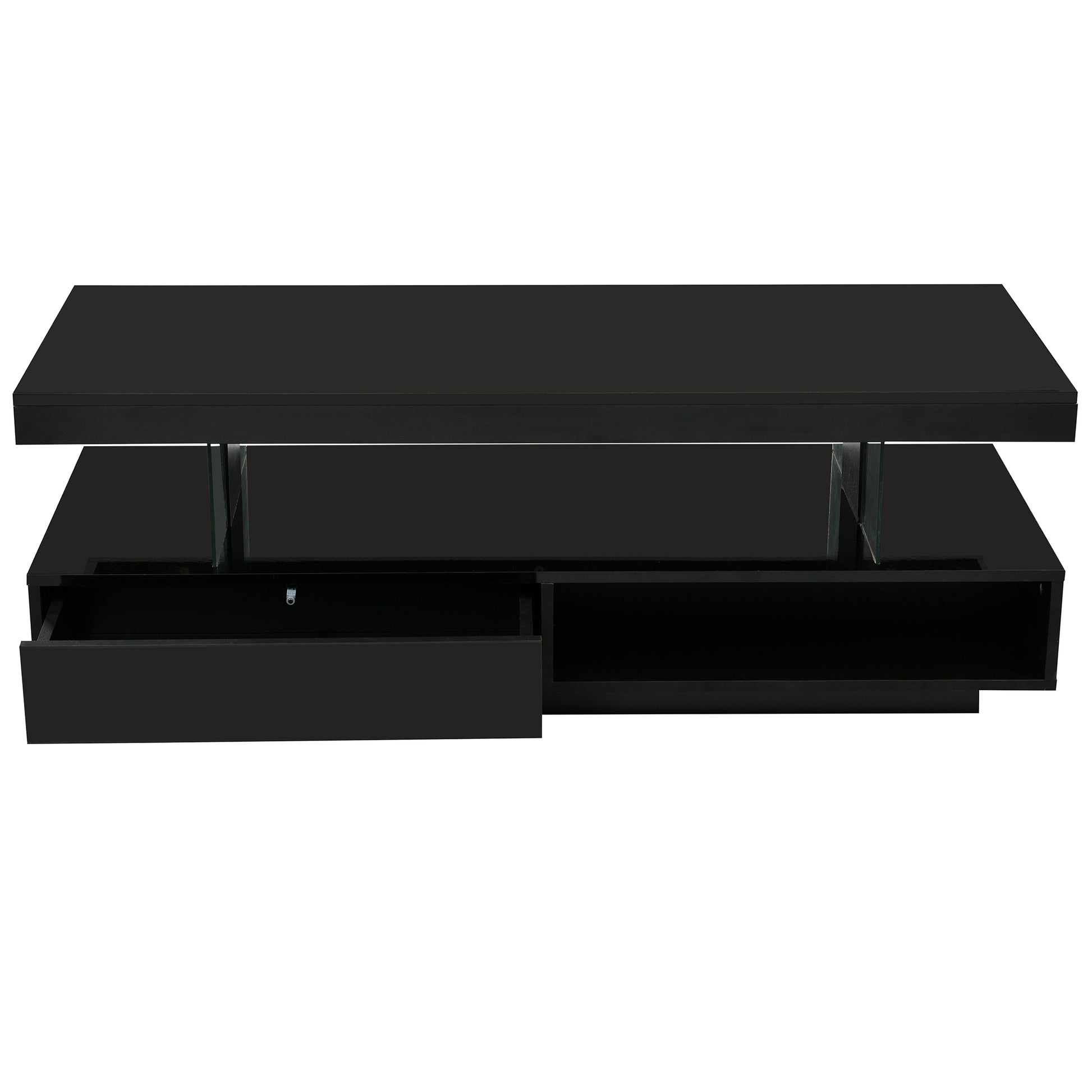 U-Can LED coffee table with storage space, modern central table with 2 drawers and display rack, equipped with LED lights, black eprolo