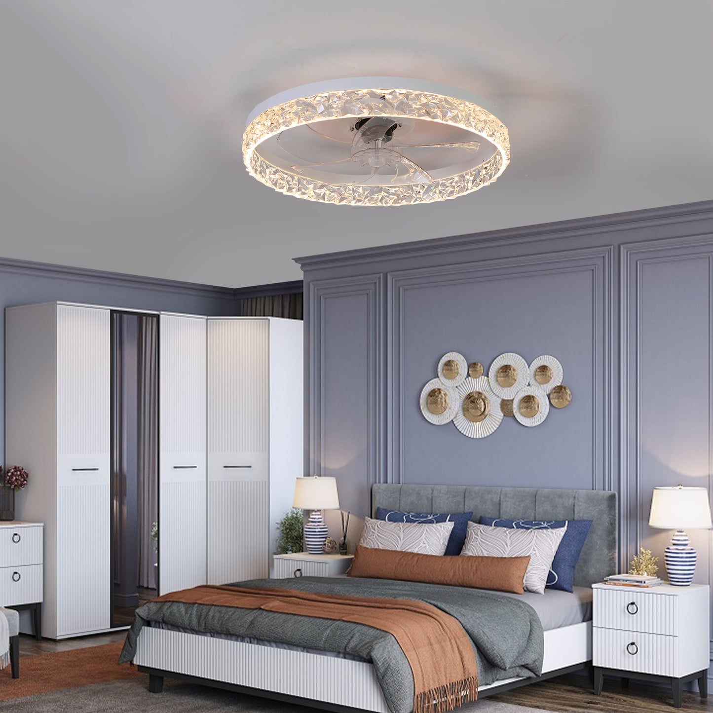 Modern acrylic ceiling fan light with remote control, dimmable LED pendant light, 6-speed adjustable, silent motor eprolo