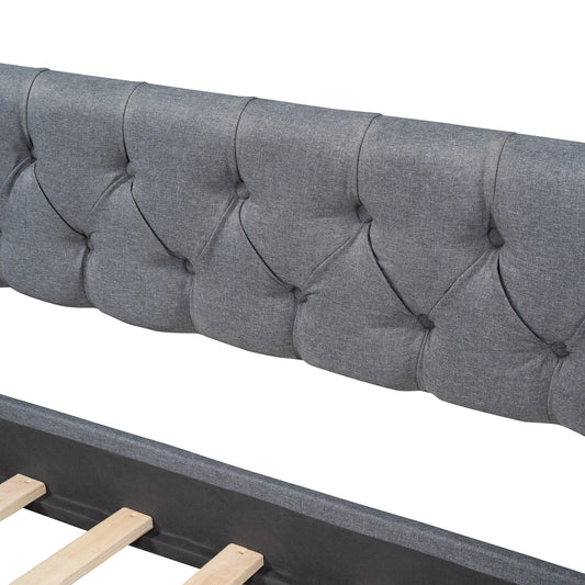 Upholstered Twin Size daybed with Two Drawers Wood Slat Support Gray - Shello's Creative Boutique