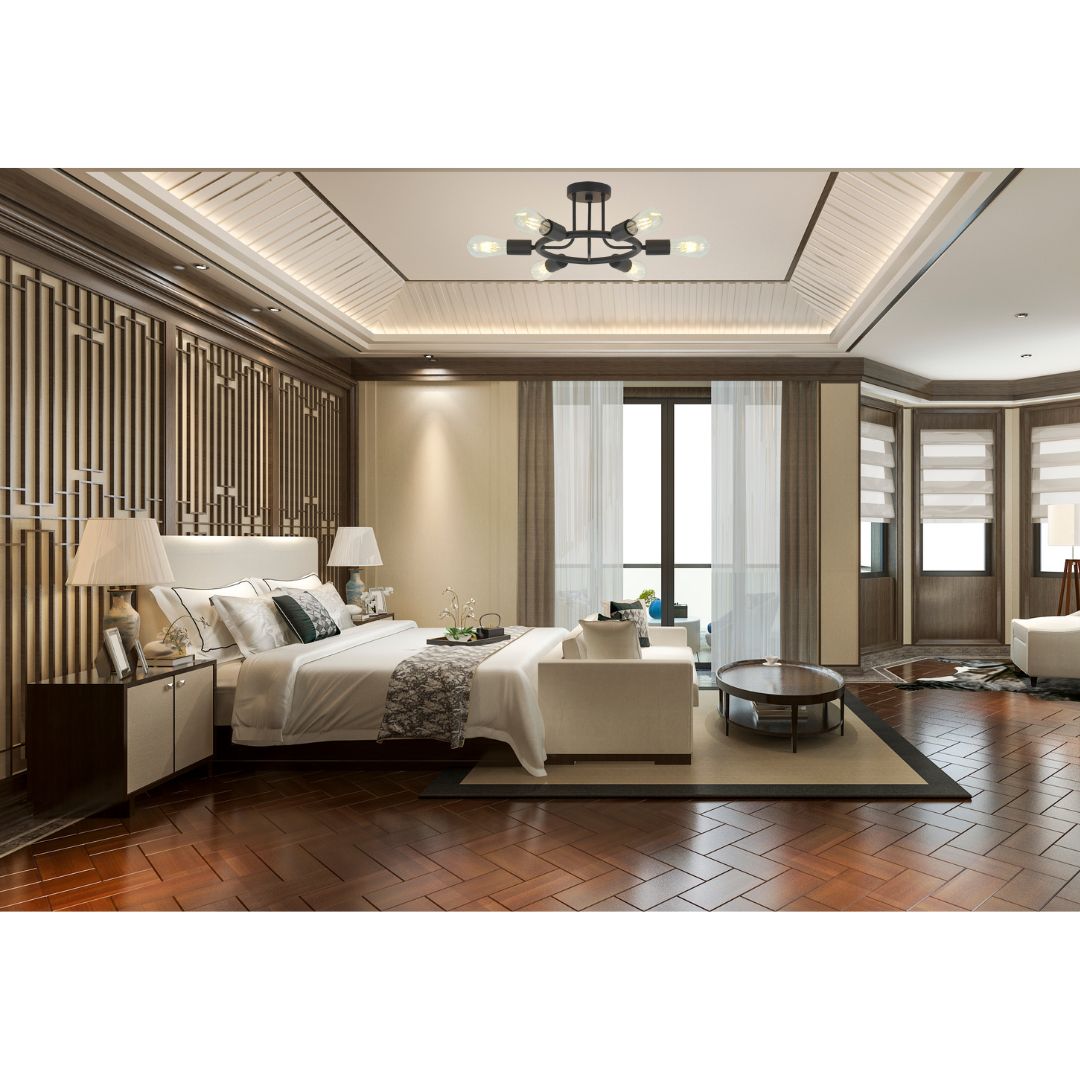 6 Light Modern Sputnik Lights Semi Flush Mount Ceiling Light Black Finished eprolo