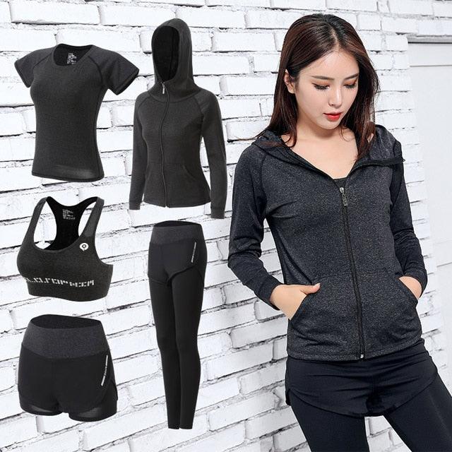 Women Yoga Sport Suit Quick Dry Bra Set | 5-Piece Outdoor Sportswear Fitness Suit - Shello's Creative Boutique