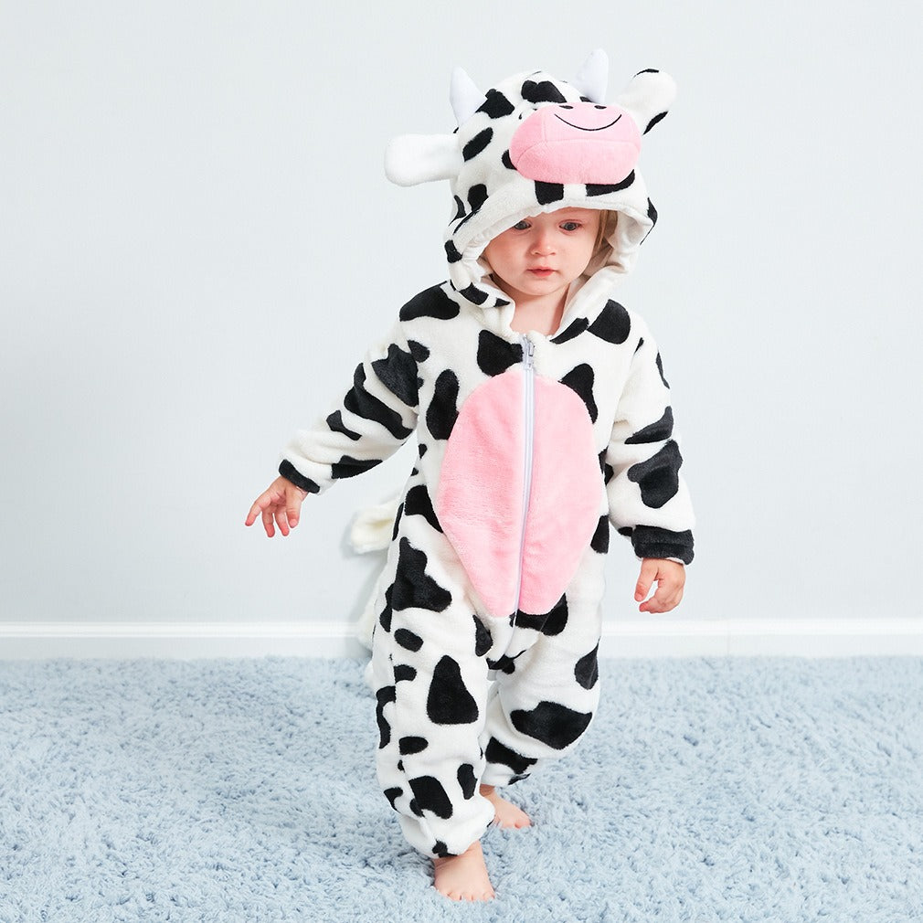 Baby Cow Jumpsuit Pajamas — Flannel One-Piece with Zipper Closure