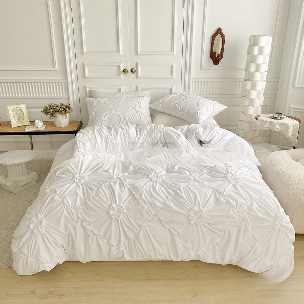 Bedding, Amazon duvet cover, pillowcase, solid color, 3D 3D 3D distressed button flower 3-piece set, no bed sheets eprolo