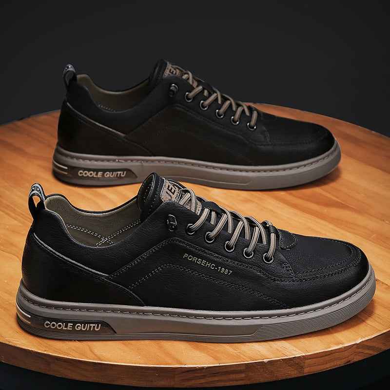 Men's Casual Leather Sneakers - Versatile Sports Shoes and Thick Soled White Sneakers