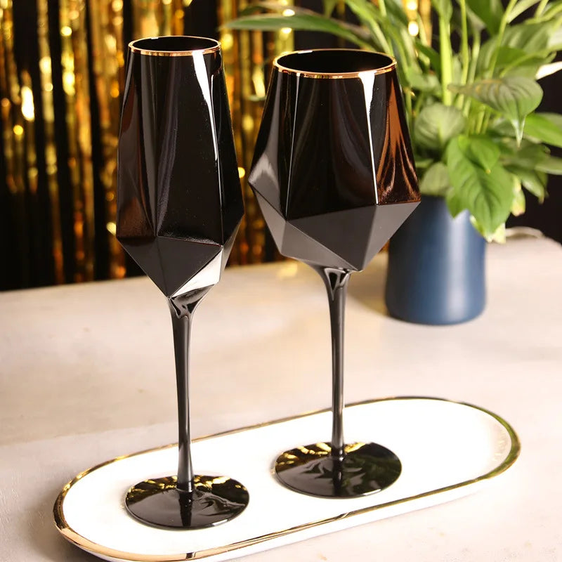 Pure Black Crystal Golden Edge Red Wine Glass Goblet Light Luxury Simple Model Room Special Champagne Glasses Kitchen Utensils eprolo