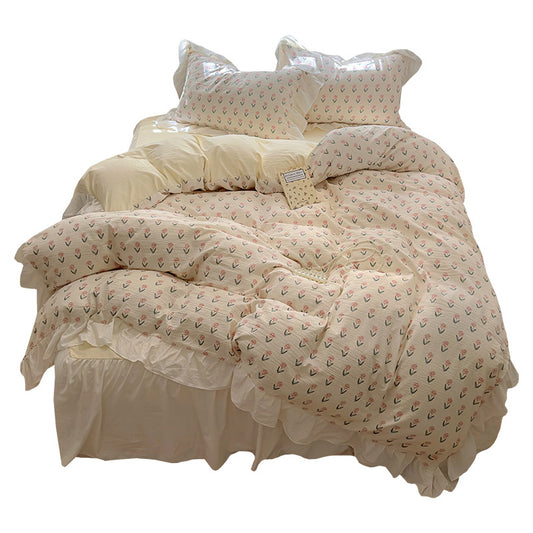 Skin friendly French romantic lace washed cotton printed bed bedding skirt four piece set of bed sheets bedsheet eprolo