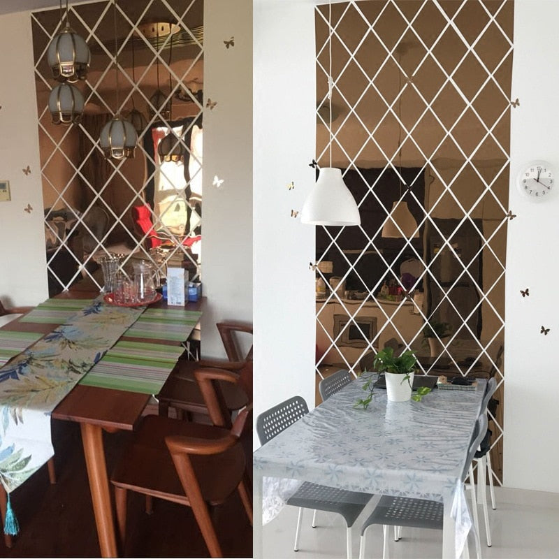 17/32/58Pcs 3D Mirror Wall Sticker DIY Diamonds Triangles Acrylic Wall Stickers Living Room Home Decoration adesivo de parede eprolo