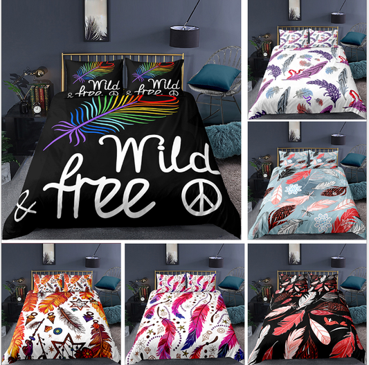 3D digital printing bedding quilt cover pillow case three piece feather series eprolo