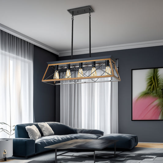 Farmhouse Chandeliers With 5 Bulbs For Dining Room Walnut eprolo