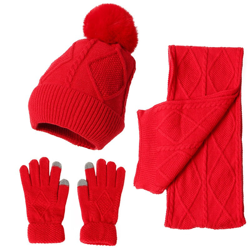 Adult Hat, Scarf, Glove, Three Piece Set, Autumn and Winter New Warm and Thickened Woolen Hat eprolo