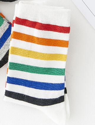 Rainbow Striped Harajuku Socks - Fun Cotton Short Socks for Women