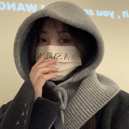 Winter Hooded Knit Hat & Scarf Shawl — One-Piece Ear & Neck Protection