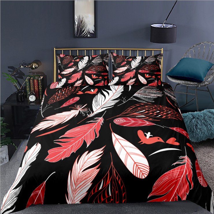 3D digital printing bedding quilt cover pillow case three piece feather series eprolo