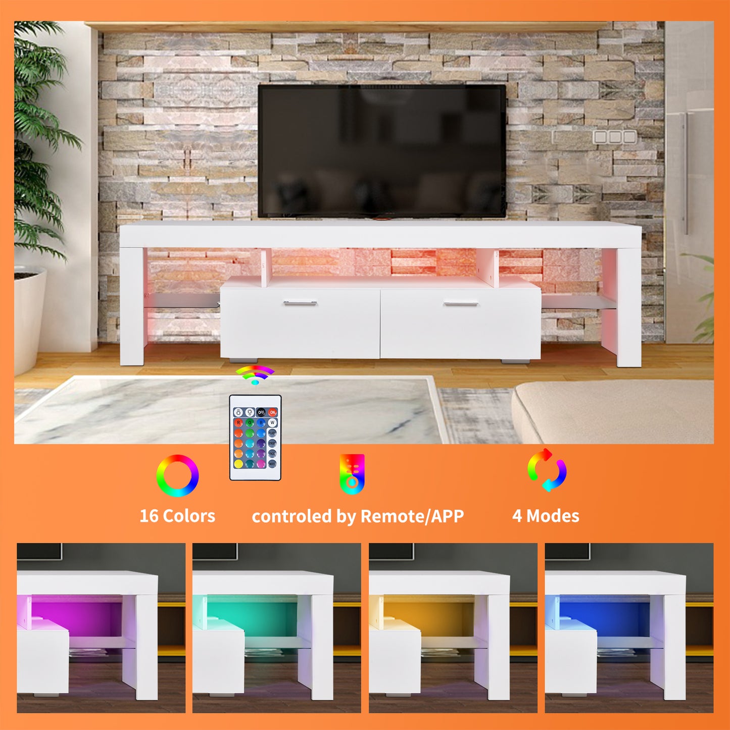 LED TV stand modern TV stand with storage Entertainment Center with drawer TV cabinet for Up to 75 inch for Gaming Living Room B eprolo