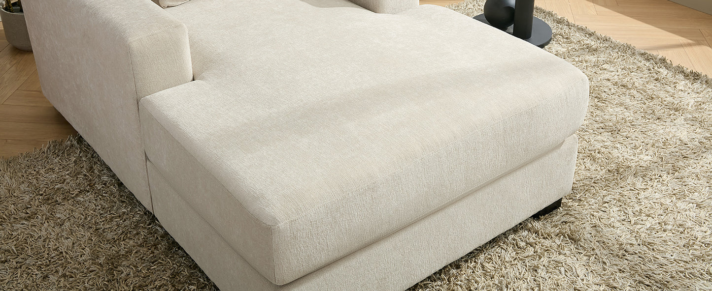 39.7" Oversized Chaise Lounger Modern Style Sofa Couch ,with Pillows, Charge Station & Cup Holders, Chenille Fabric, Cream Shello Creative Boutique