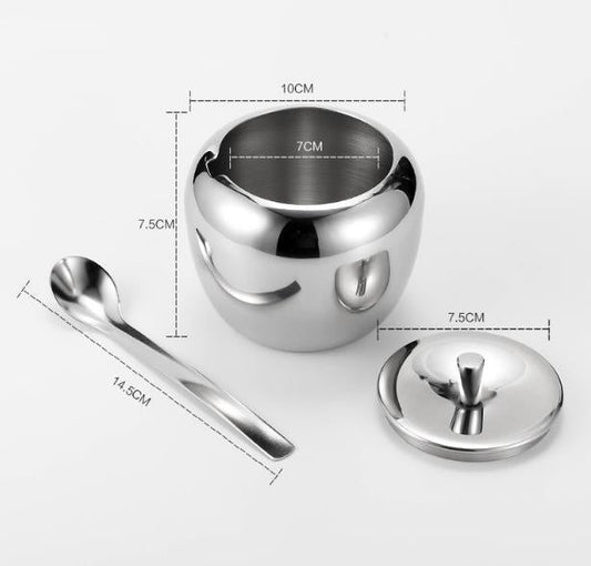 Realand 18/8 Stainless Steel Apple Sugar Bowl Seasoning Jar Condiment Pot Spice Container Canister Cruet with Lid and Spoon eprolo