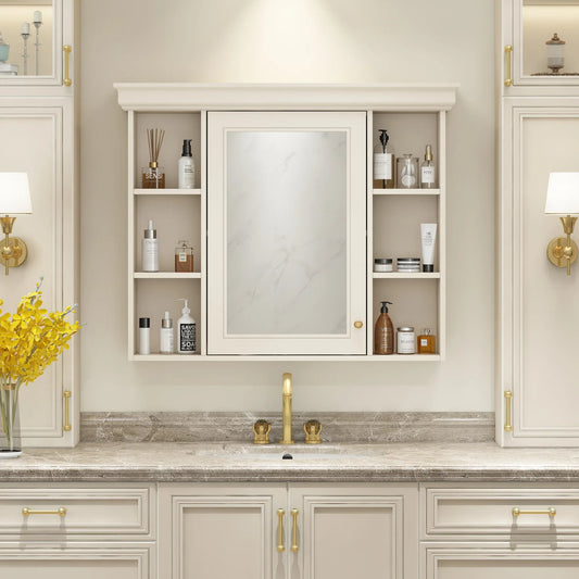 35'' x 28'' Blue Wall Mounted Bathroom Storage Cabinet with Mirror Door, Modern Bathroom Wall Cabinet with Mirror - Shello's Creative Boutique