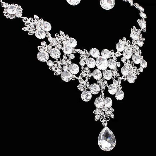 Korean Bridal Jewelry Korean Rhinestone Curvy Bridal Collarbone Necklace Wedding Accessories Two-Piece Set - Shello's Creative Boutique