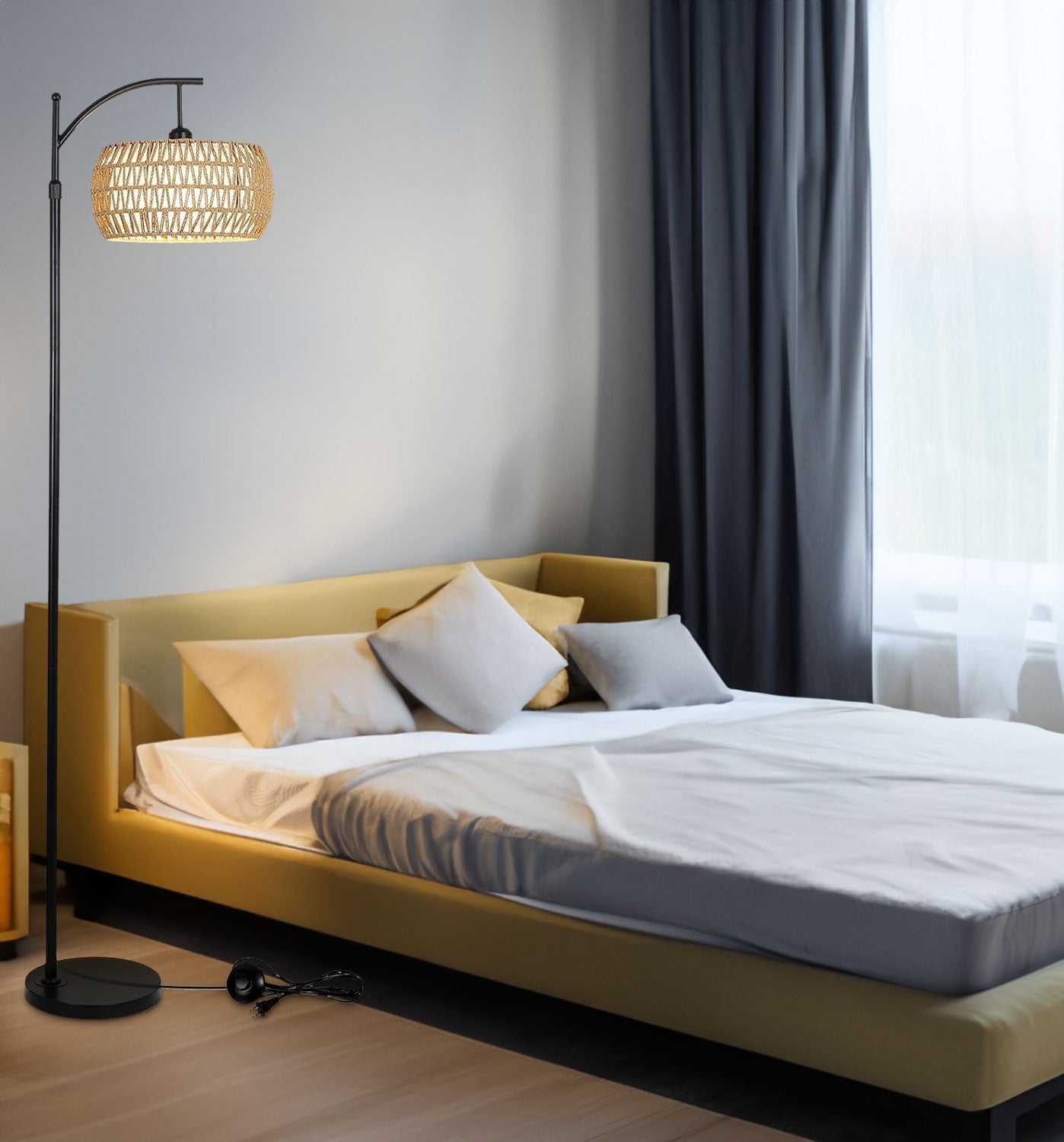 Arc Floor Lamp with Remote Control, Dimmable LED Floor Lamp with 3 Color Temperature Boho Farmhouse Tall Pole Lamp eprolo