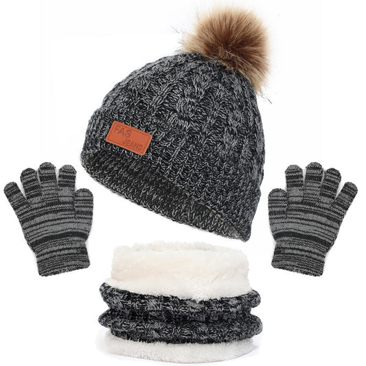 Children's hats, scarves, gloves, three piece set, autumn and winter new single ball baby hats eprolo