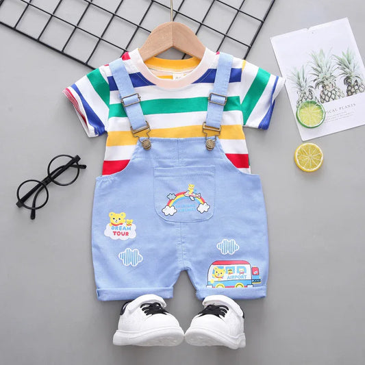 Children's Clothing Boys Striped Short Sleeve Printed Straps Two-Piece Fashion Cute Boy Summer Thin Section - Shello's Creative Boutique
