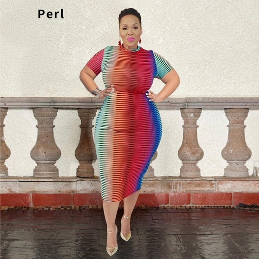 Colorful Gradient Maxi Dress Short Sleeve Plus Size Women's Clothing Pullover Round Neck Outfit Summer Street Wear eprolo