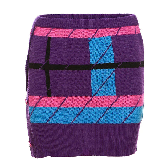 Fashion Knit Ribbed Plaid Women's Set Long Sleve Tie Up Hem Sweater and Midi Mini Skirts Two 2 Piece Sets Outfits - Shello's Creative Boutique