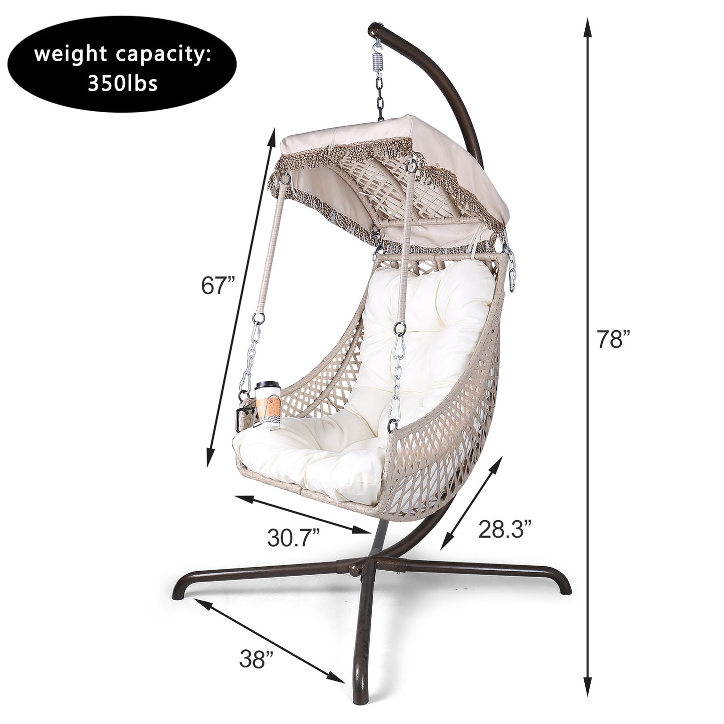 Luxury Swing Egg Chair with Stand - Indoor/Outdoor Hanging Chair with Sunshade