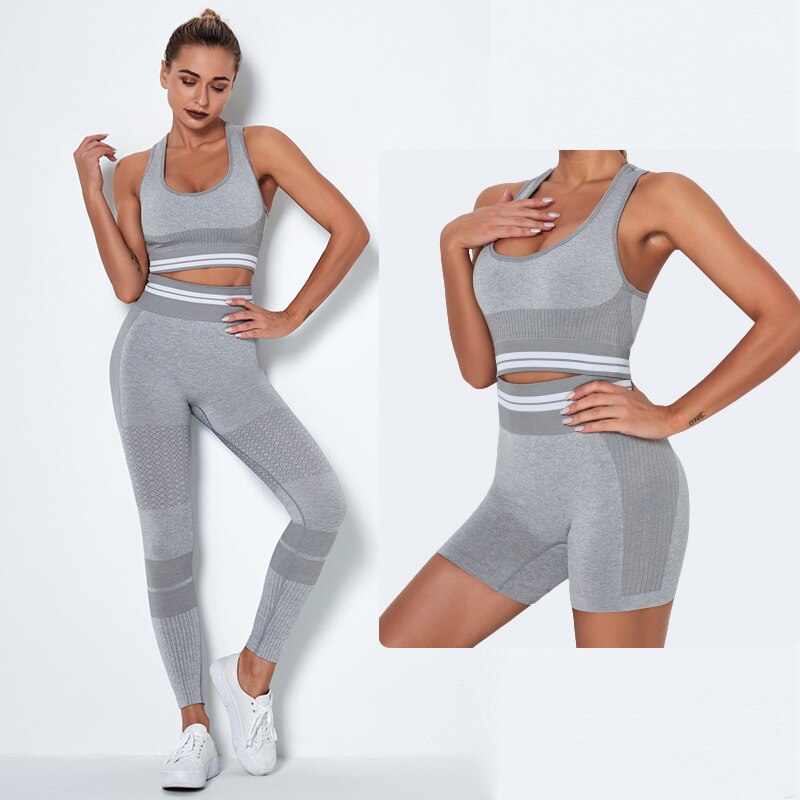 4Pcs Women Vital Seamless Yoga Set Sports Bra+Crop Top Shirts+Shorts+High Waist Leggings Gym Clothing Sports Wear For Women Shello Creative Boutique