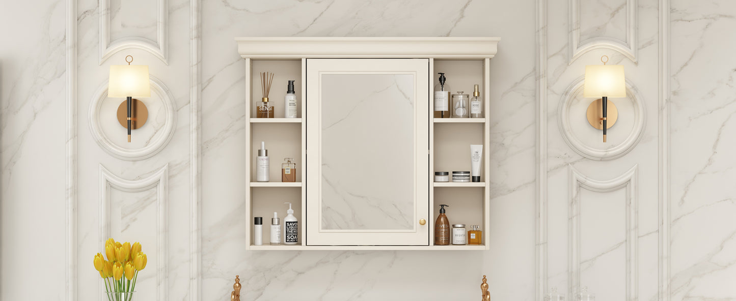35'' x 28'' Blue Wall Mounted Bathroom Storage Cabinet with Mirror Door, Modern Bathroom Wall Cabinet with Mirror eprolo