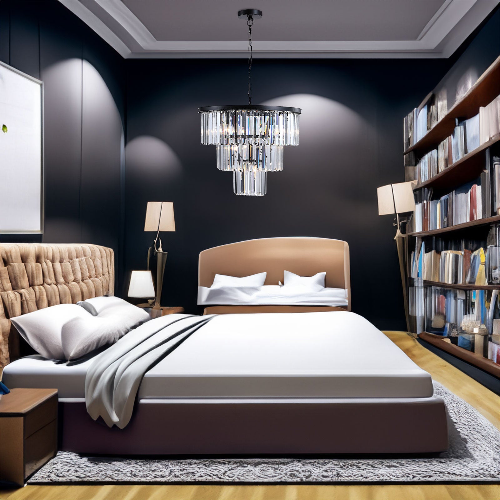 Black Luxury Crystal Chandelier Modern Chandeliers Lights Fixture Hanging Pendant Light Fixture for Dining Room Bedroom eprolo