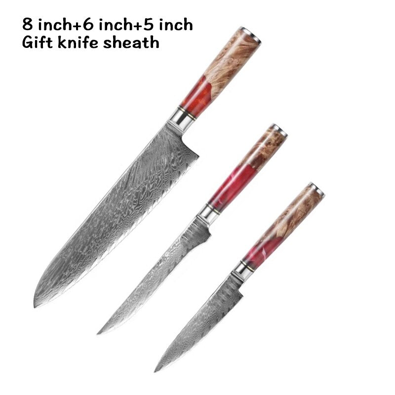 XUANFENG set of vg10 steel kitchen knife brocade machete chef knife bread knife blue resin and color wooden handle kitchen tools eprolo